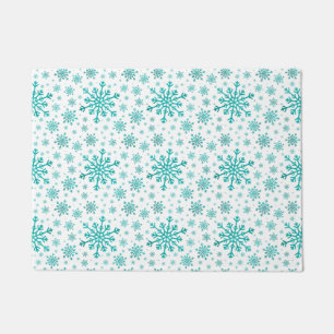 Pretty Green Christmas Snowflakes on Winter White Doormat