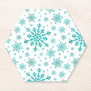 Pretty Green Christmas Snowflakes on Winter White Paper Coaster