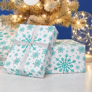 Pretty Green Christmas Snowflakes on Winter White Wrapping Paper