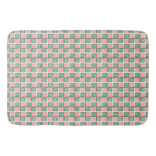 PRETTY GREEN CORAL WHITE GREEK KEY PATTERN BATH MAT