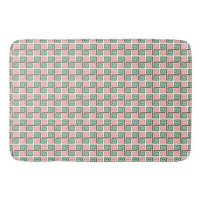 PRETTY GREEN CORAL WHITE GREEK KEY PATTERN BATH MAT (Front)