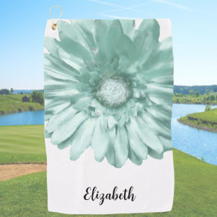 Pretty green daisy flower custom name women golf towel