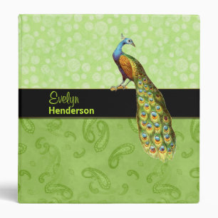 Pretty Green Damask With Peacock Custom Binder