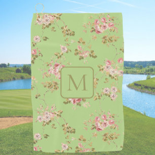 Pretty Green Floral custom monogram ladies Golf Towel