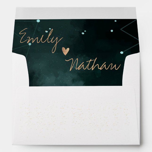 Pretty Green Galaxy Heart UNDER THE STAR Wedding Envelope (Back (Bottom))