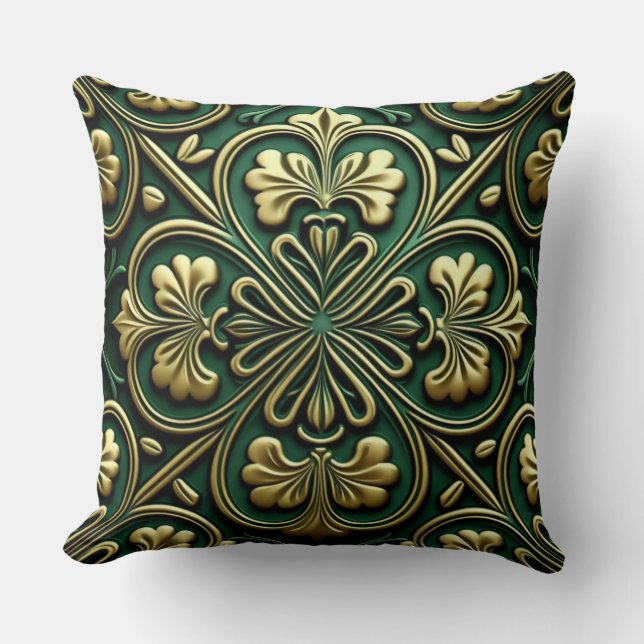PRETTY GREEN & GOLD IRISH CELTIC KNOTS THROW PILLOW (Front)