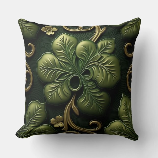 PRETTY GREEN & GOLD IRISH CELTIC KNOTS THROW PILLOW (Front)