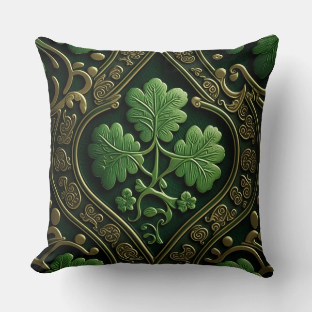 PRETTY GREEN & GOLD IRISH CELTIC KNOTS THROW PILLOW (Front)