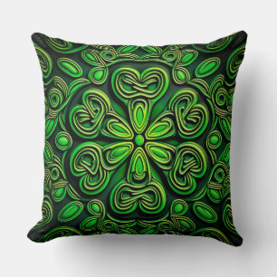 PRETTY GREEN & GOLD IRISH CELTIC KNOTS THROW PILLOW