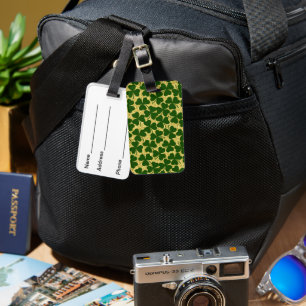 PRETTY GREEN & GOLD IRISH CELTIC SHAMROCKS LUGGAGE TAG