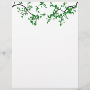Pretty Green Leaves Border Stationery