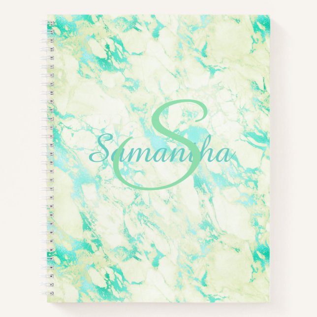 Pretty Green Marble Name Personalized Notebook (Front)