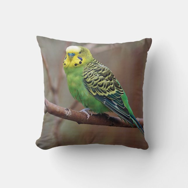 Pretty Green Parakeet Photo Throw Pillow (Front)