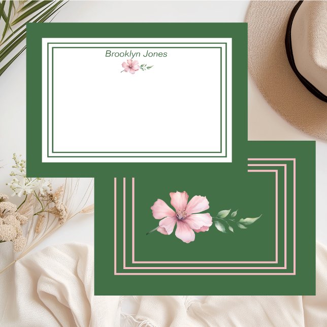 Pretty Green & Pink Floral Name Individualized Card (Creator Uploaded)