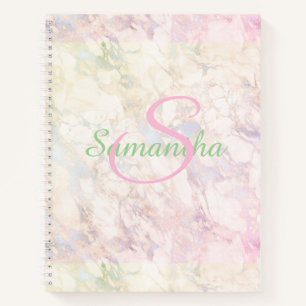 Pretty Green Pink Marble Name Personalized Notebook