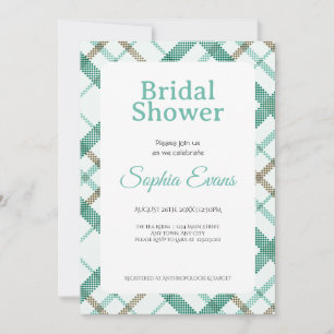 Pretty Green Plaid Border White Bridal Shower Invitation