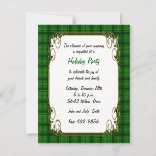 Pretty Green Plaid Holiday Invitation