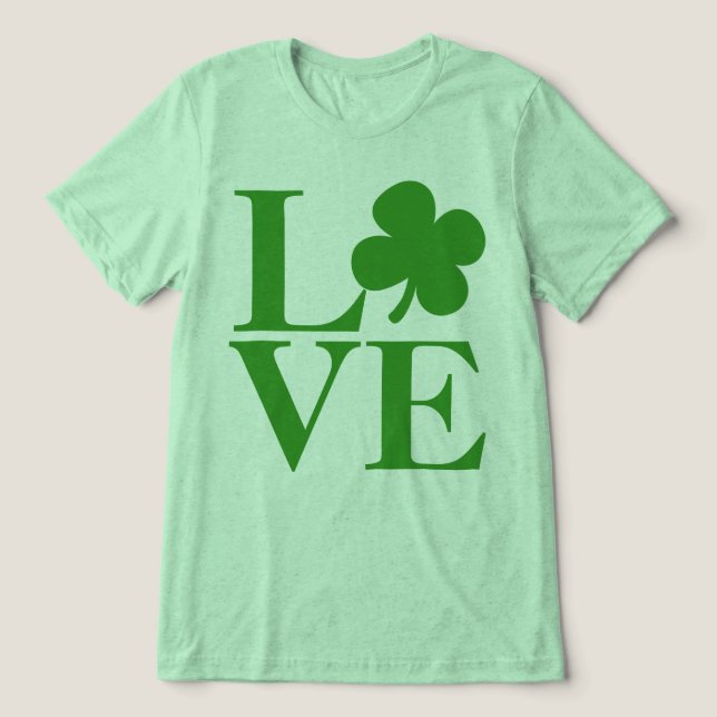 Pretty Green Shamrock Love St Patricks Day Tri-Blend Shirt (Design Front)