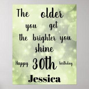 Pretty Green sparkle 30th Birthday Name Poster