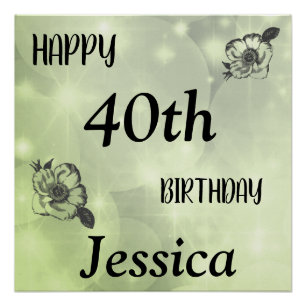 Pretty Green sparkle Happy 40th Birthday Poster