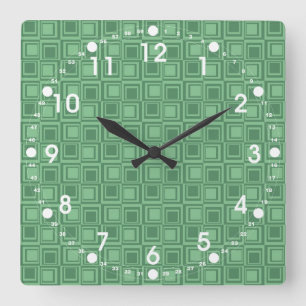 Pretty Green Squares Retro Pattern Gifts Square Wall Clock