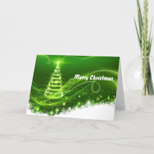 Pretty Green Tree Snow Christmas Holiday Card