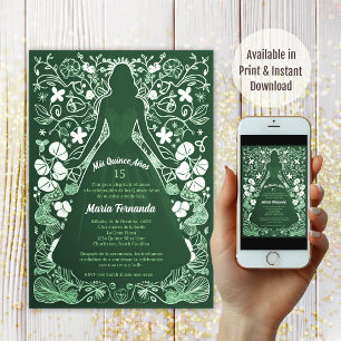 Pretty Green verde Mis Quince Años Quinceañera Invitation