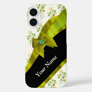 Pretty green vintage floral pattern iPhone 16 case