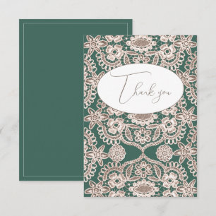 Pretty Green Vintage Lace Flat Thank You Card