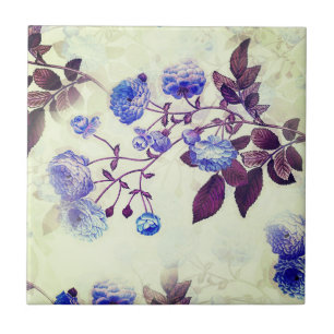Pretty Green w/ Purple Floral Print Tile