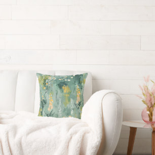 Pretty Green Watercolor Meadows Throw Pillow