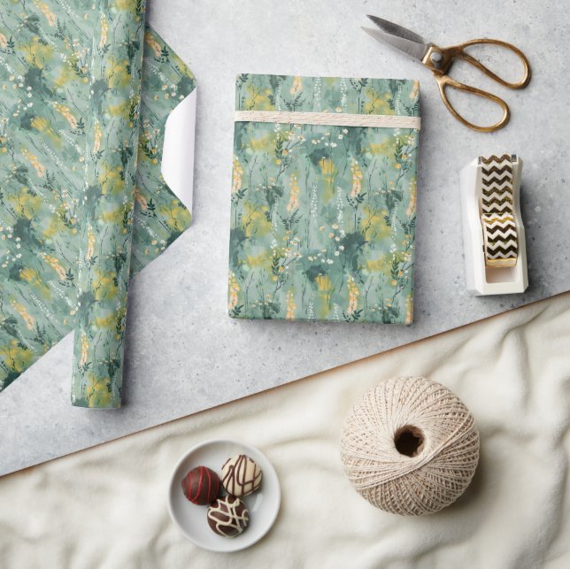 Pretty Green Watercolor Meadows Wrapping Paper (Crafts)