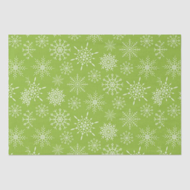 Pretty Green White Snowflakes Christmas Gift Tissue Paper (Front)
