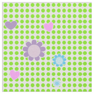 Pretty Green White Spots Ditsy Flowers And Hearts Fabric