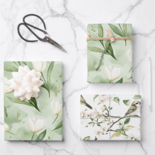 Pretty Green White Tulips Bridal Shower Wrapping Paper Sheet