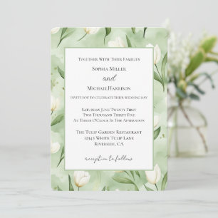 Pretty Green White Tulips Wedding Invitation