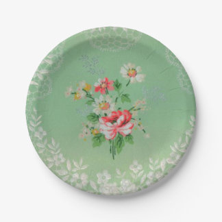 Pretty green with pink floral wallpaper plates