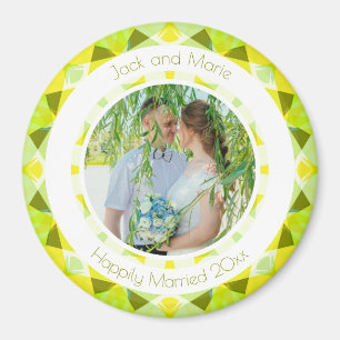 Pretty Green Yellow Wedding Keepsake Photo Gift Magnet