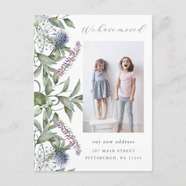 Pretty Greenery Photo Change of Address Moving Postcard (Front)