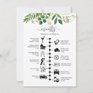Pretty Greenery Wedding Guest Itinerary  Advice Card