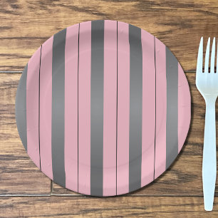Pretty grey and pink lined paper plates