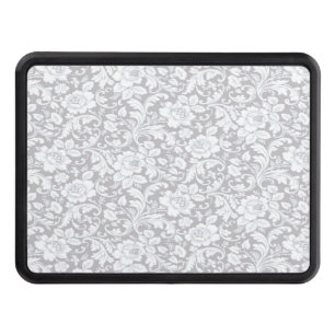 Pretty Grey And White Floral Trailer Hitch Cover