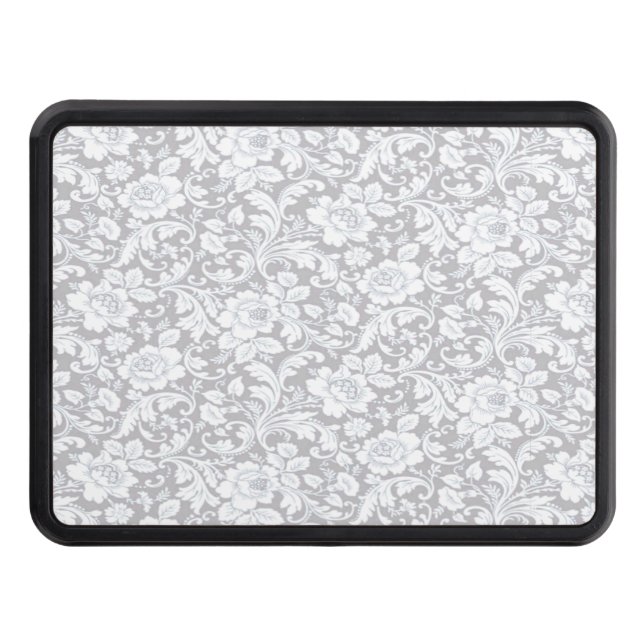 Pretty Grey And White Floral Trailer Hitch Cover (Front)