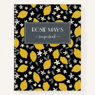 Pretty Grey Black Yellow Lemon Pattern Recipe Notebook