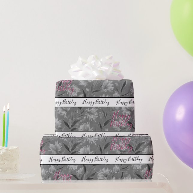 Pretty Grey Floral Wrapping Paper (Party Gifts)