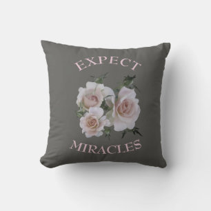 Pretty Grey Grey and Pink Roses Motivational Throw Pillow