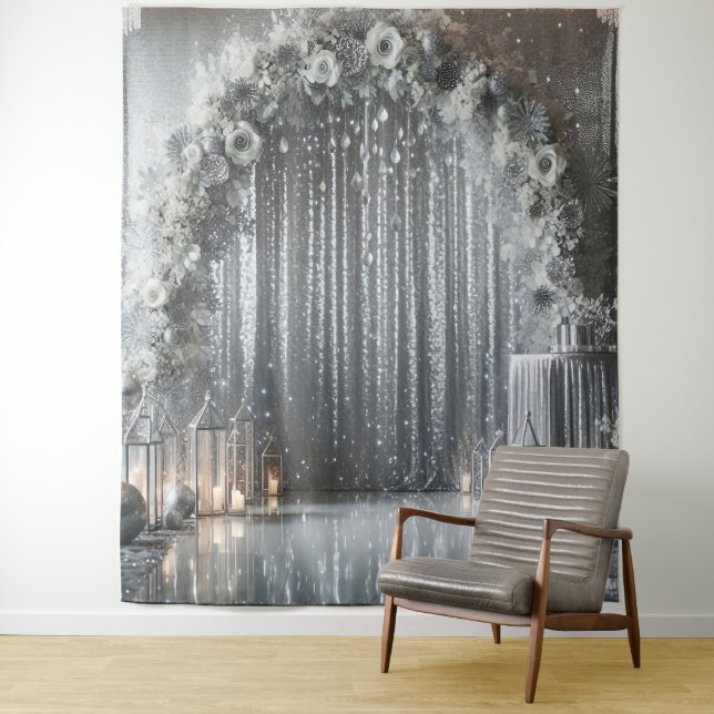 Pretty Grey tones Floral Arch Tapestry (In Situ)