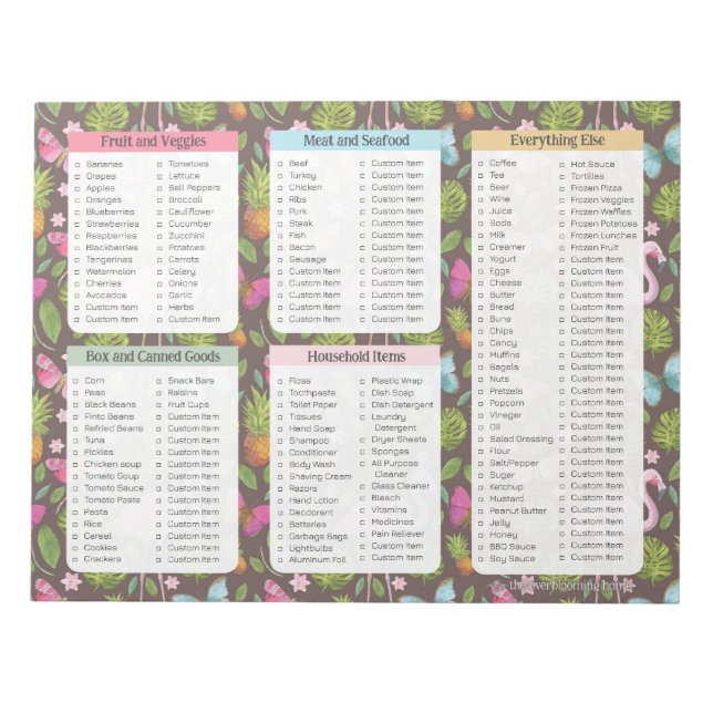 Pretty Grocery List Notepads, Grocery Notepads (Front)