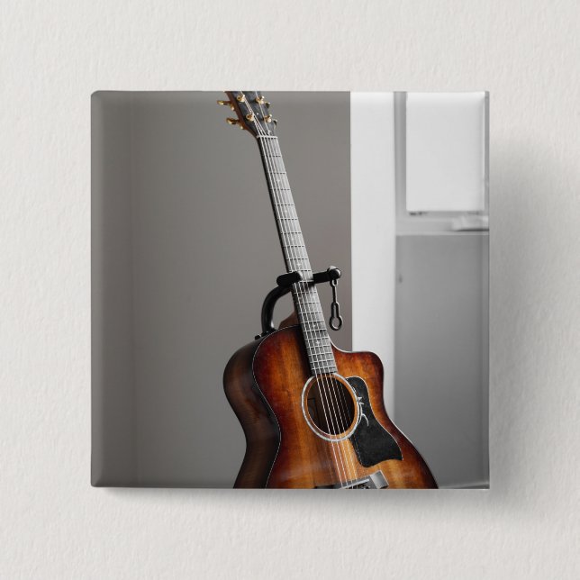 Pretty Guitar 2 Inch Square Button (Front)