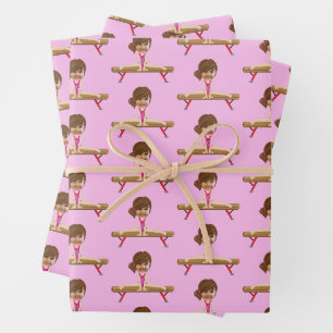 Pretty Gymnastics Girl Custom Kids Face Photo Wrapping Paper Sheet